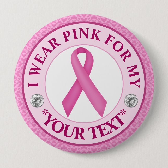 Lace Ribbon Breast Cancer Awareness Design 4 Inch Round Button (Front)