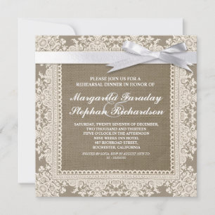 lace ribbon & burlap rehearsal dinner invitations