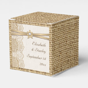 Lace, ribbon flower & burlap wedding favor box