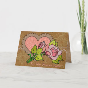 Lace, Ruffled Heart, Textured Rose (Personalized) Holiday Card