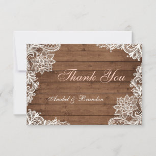 Lace Rustic Wood Thank You Card