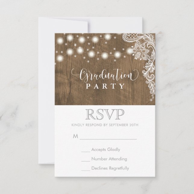 Lace String Light Rustic Graduation Party RSVP Card (Front)