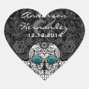 Lace Sugar Skull Day of the Dead Save the Date Heart Sticker