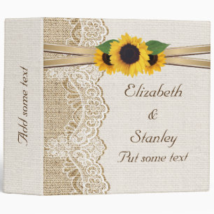 Lace sunflowers and burlap wedding planner binder