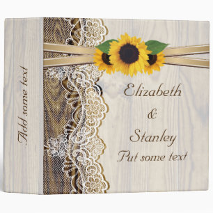 Lace & sunflowers on and wood wedding planner binder