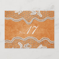 Lace Texture on Orange Tangerine Table Number Card