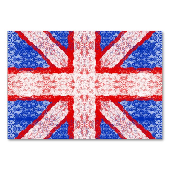 Lace Union Jack England Flag in Red, White, Blue Table Number (Front)