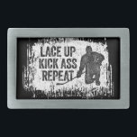 Lace Up. Repeat. (hockey) Belt Buckle<br><div class="desc">It’s the righteous routine of your hockey-lovin’ life. And you wouldn’t have it any other way. You’re a hockey player. It’s what you do. Lace Up. Kick Butt. Repeat.</div>