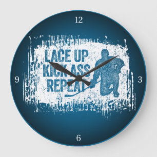 Lace Up. Repeat. (hockey) Large Clock
