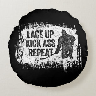 Lace Up. Repeat. (hockey) Round Pillow