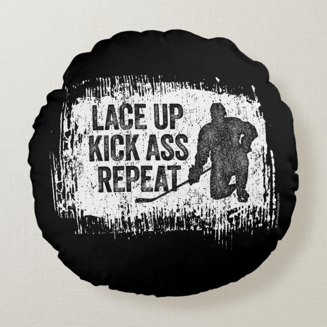 Lace Up. Repeat. (hockey) Round Pillow (Front)