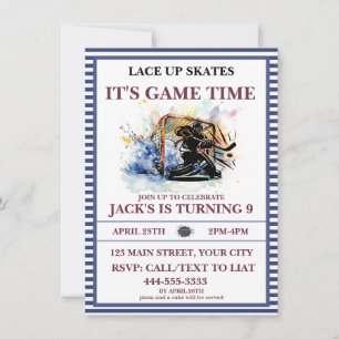 "Lace Up Skates, It's Game Time" Ice Hockey  Invitation