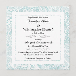Lace Wedding Invitations - Teal Blue Square Invite