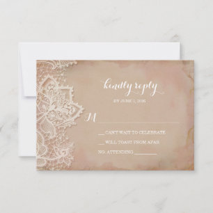 Lace Wedding RSVP Postcard - Vintage Pink