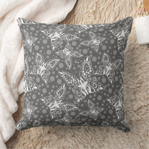 lace white butterflies on a grey polka dot  throw pillow