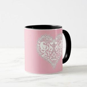 Lace white heart leaves floral lacy Valentines Day Mug