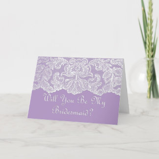 lace will you be my bridesmaid? purple invitation