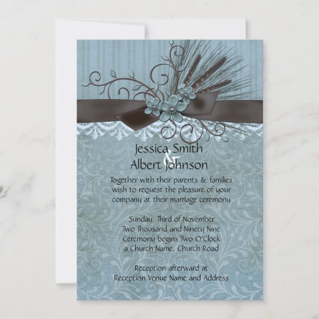 Lace Winter Ribbon Kiss Wedding Invite (Front)