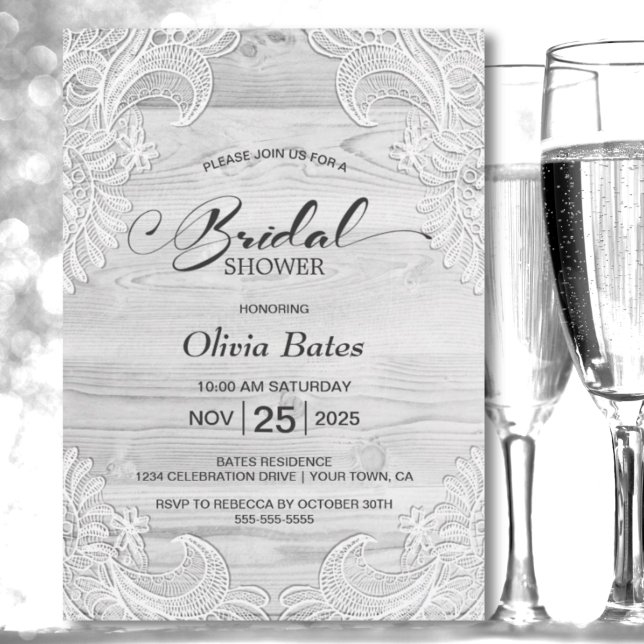 Lace Wood Bridal Shower Invitation (Creator Uploaded)