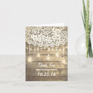 Lace Wood Lights Mason Jar Barn Wedding Thank You Card