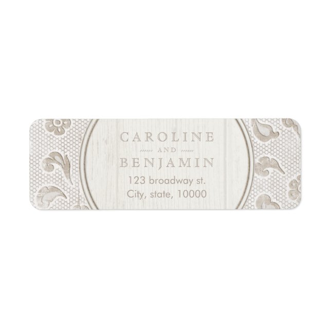 Lace wood rustic country wedding return address (Front)