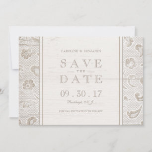 Lace wood rustic country wedding save the date