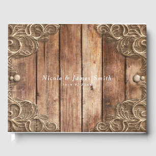 Lace Wood Rustic Vintage Western Elegant Wedding Guest Book