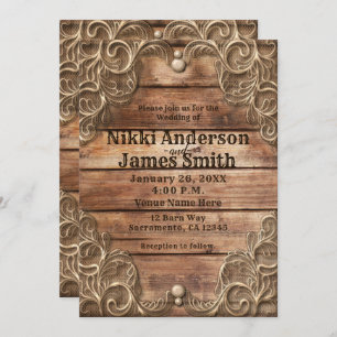 Lace Wood Rustic Vintage Western Elegant Wedding Invitation
