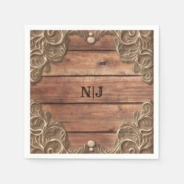 Lace Wood Rustic Vintage Western Elegant Wedding Napkin (Front)