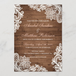 Lace Wood Rustic Wedding Invitation