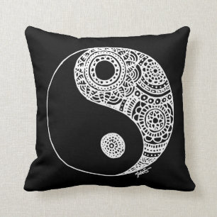 Lace Yin Yang Black and White Throw Pillow
