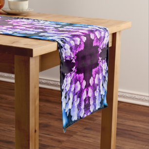 Lacecap Hydrangea Black White Tinted Abstract     Short Table Runner