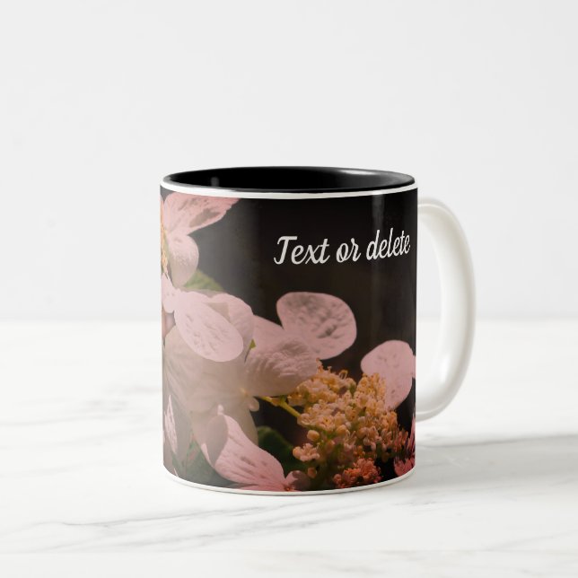 Lacecap Hydrangea Flower Personalized Two-Tone Coffee Mug (Front Right)