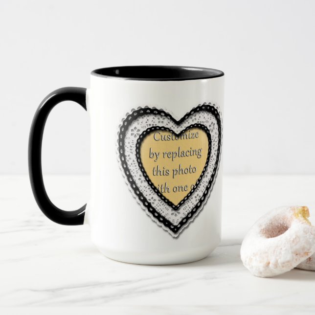 Laced Heart Photo Frame  Mug (With Donut)