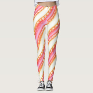 Lacelike on wide stripes in silky pink to beige    leggings
