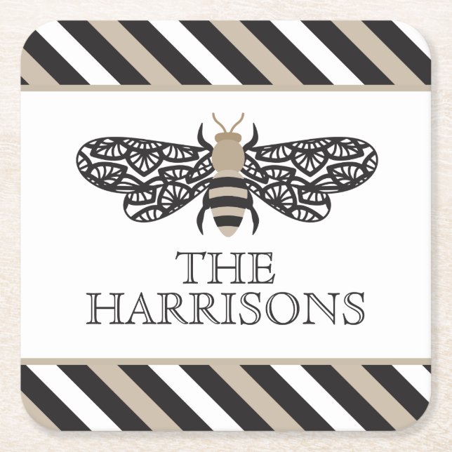 Lacewing Bee Personalized Paper Coasters (Front)