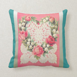 Lacey heart and lily of the valley throw pillow