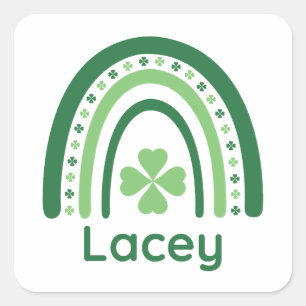 Lacey Name Clover Boho Rainbow Square Sticker