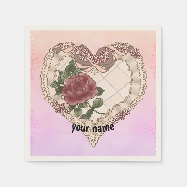 Lacey Ribbon Heart napkins (Front)
