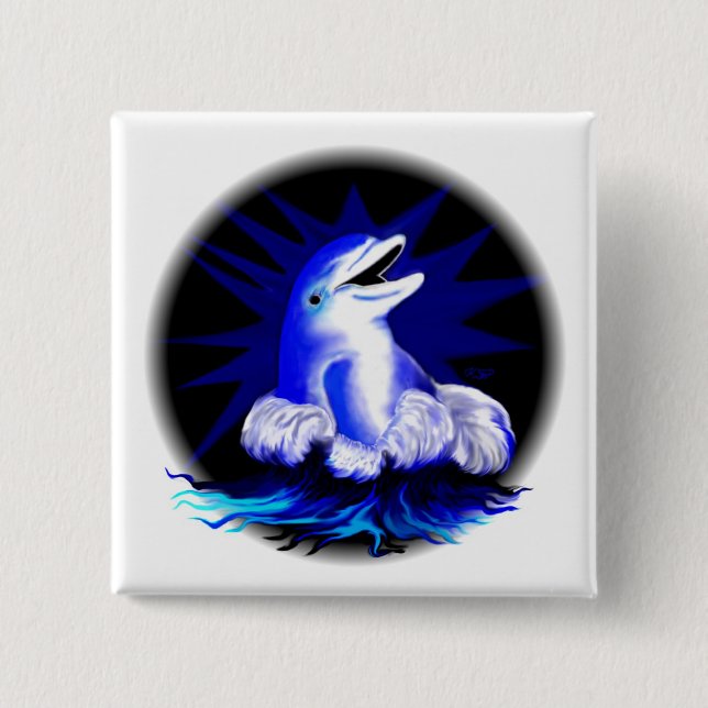 Lachender Delfin 2 Inch Square Button (Front)