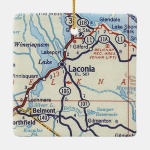 Laconia NH Vintage Map Ceramic Ornament