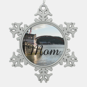 LaConner Tugboat Snowflake Pewter Christmas Ornament