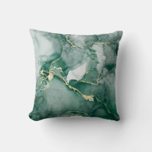Lacquer Green, Gold Abstract Throw Pillow