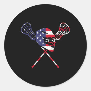 Lacrosse American Flag Classic Round Sticker