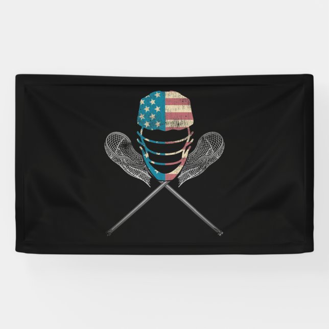Lacrosse American Flag Lax Helmet And Stick Banner (Horizontal)