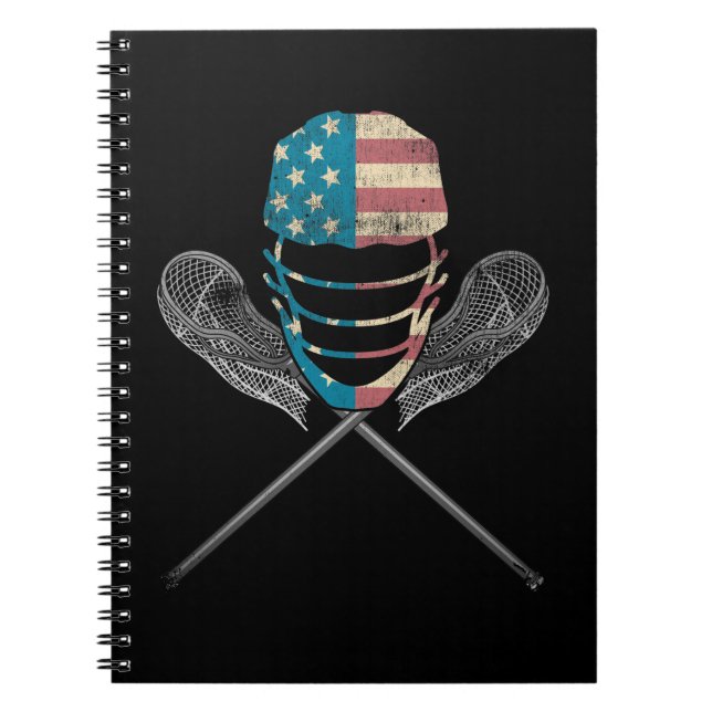 Lacrosse American Flag Lax Helmet And Stick Notebook (Front)