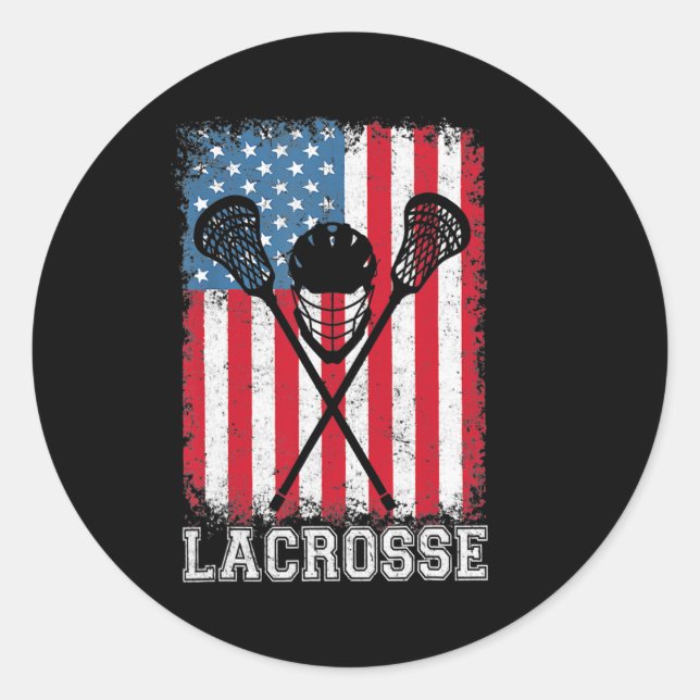 Lacrosse American Flag Lax Helmet Sticks 4th Of Classic Round Sticker (Front)