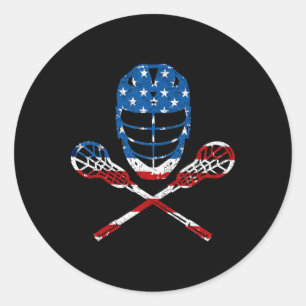 Lacrosse American Flag Lax Helmet Sticks 4th Of Ju Classic Round Sticker
