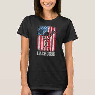 Lacrosse American Flag Lax Helmet Sticks 4th Of Ju T-Shirt