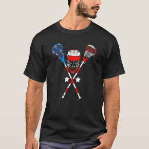 Lacrosse American Flag Lax Helmet Sticks 4th Of Ju T-Shirt